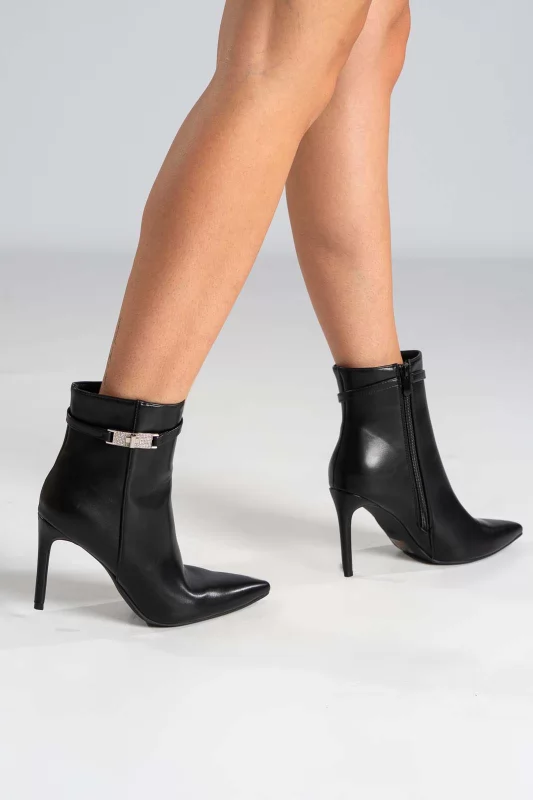 Leatherette Ankle Boots Rhinstone Detail