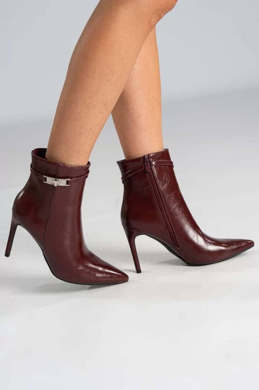 Leatherette Ankle Boots Rhinstone Detail