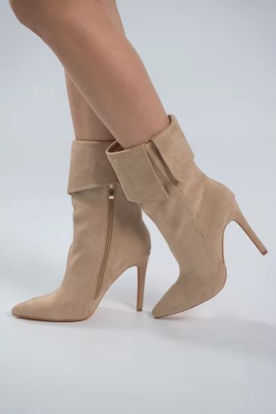Booties Suede Lapel Beige