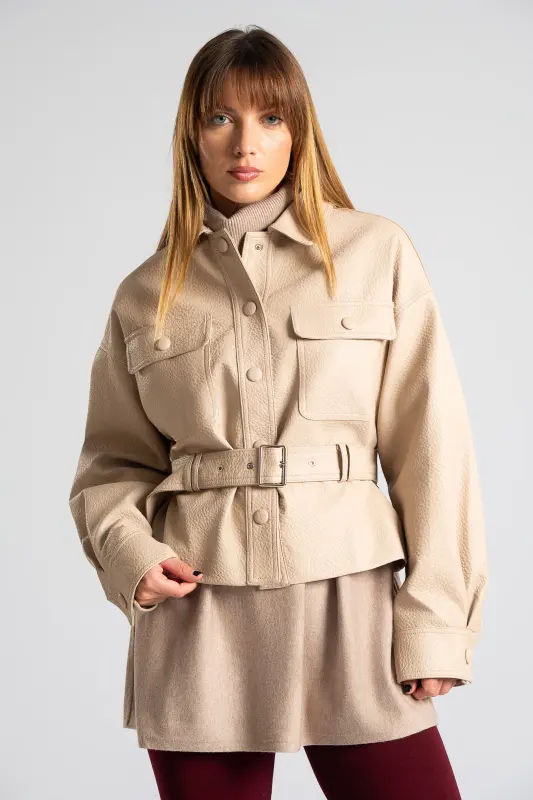 Leatherette Jacket Biker Buttons