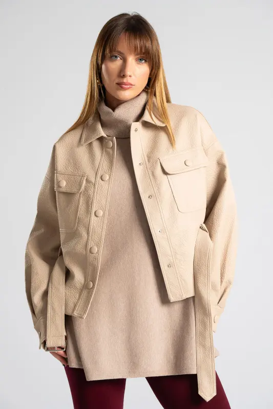 Leatherette Jacket Biker Buttons