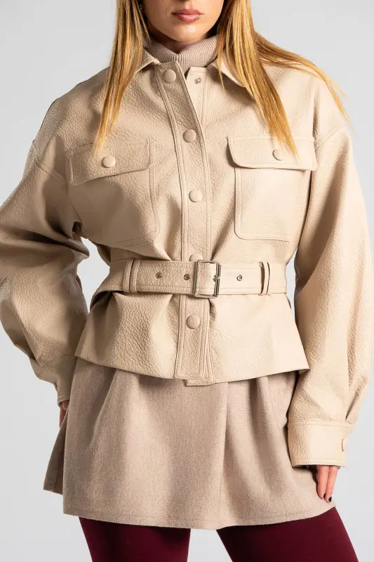 Leatherette Jacket Biker Buttons