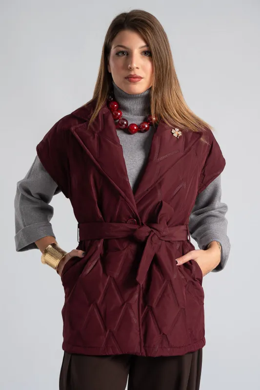 Sleeveless Quilted Belted Jacket