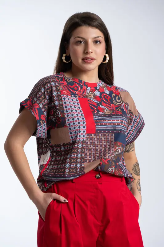 Short-Sleeved Cotton Blouse Printed 