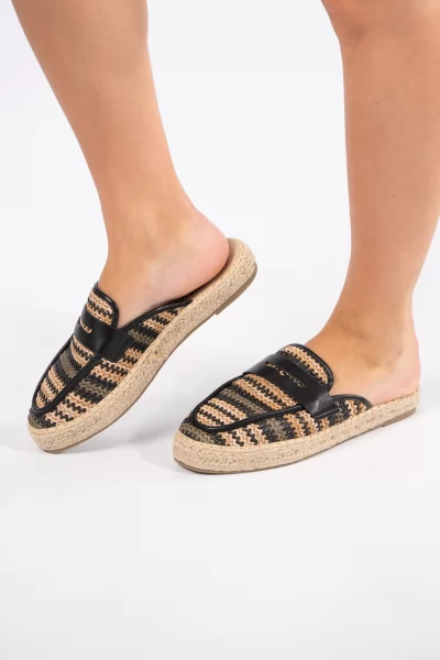 Mules Ψάθινα Melange Μαύρα
