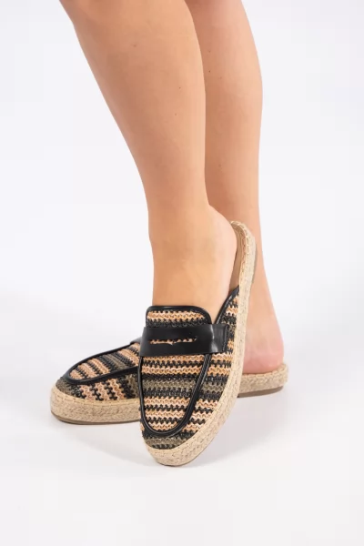 Mules Ψάθινα Melange Μαύρα