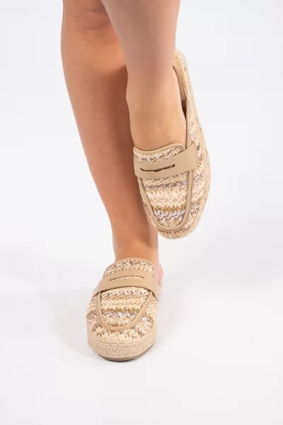 Mules Straw Melange Beige