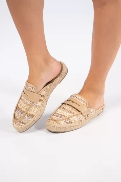Mules Straw Melange Beige
