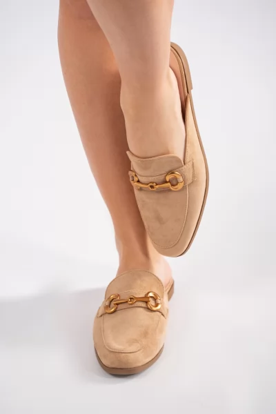 Mules Suede Horsebit Beige