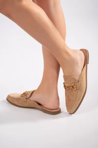 Mules Suede Horsebit Beige