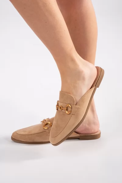 Mules Suede Horsebit Beige