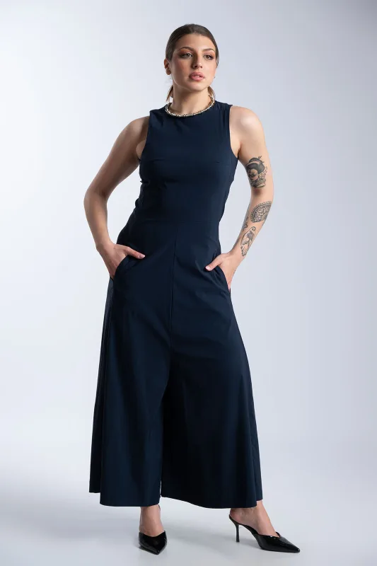 Solid-Color Sleeveless One-Piece Jumpsuit 