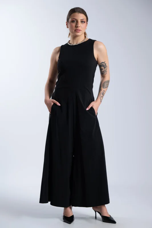 Solid-Color Sleeveless One-Piece Jumpsuit 