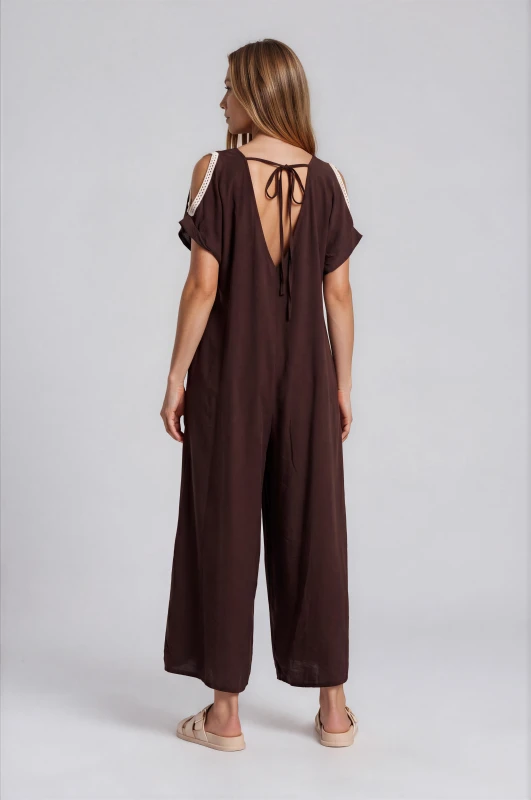 Jumpsuit Solid-Color Short-Sleeved