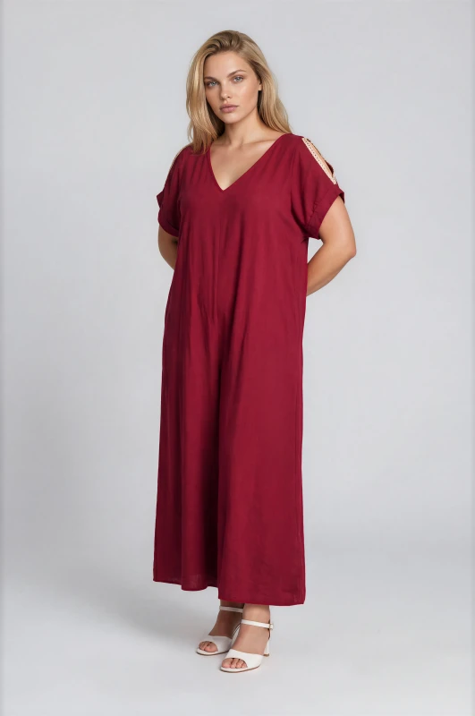 Jumpsuit Solid-Color Short-Sleeved