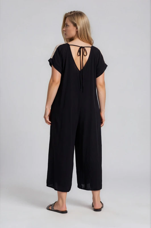 Jumpsuit Solid-Color Short-Sleeved