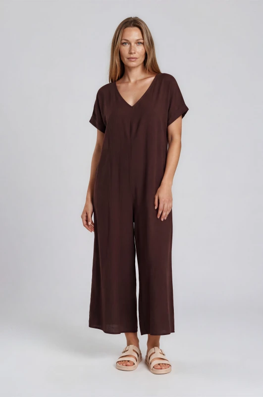 Jumpsuit Solid-Color Short-Sleeved