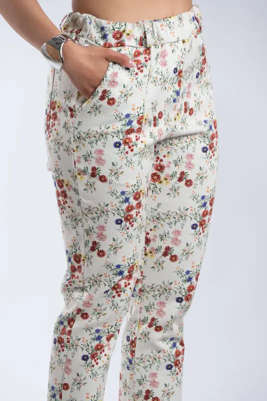 Floral Cotton Elastic Waist Pants