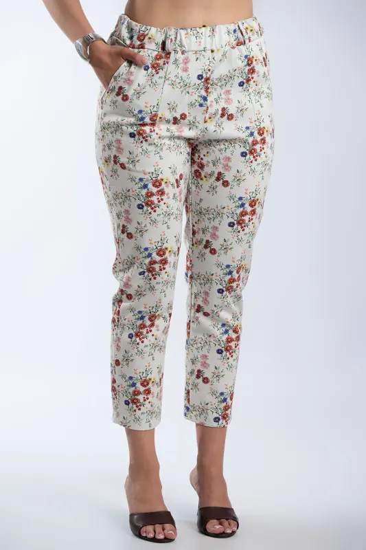Floral Cotton Elastic Waist Pants