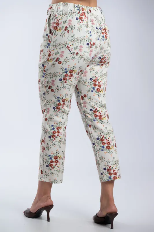 Floral Cotton Elastic Waist Pants