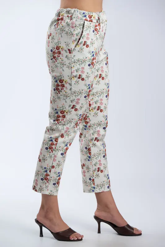 Floral Cotton Elastic Waist Pants