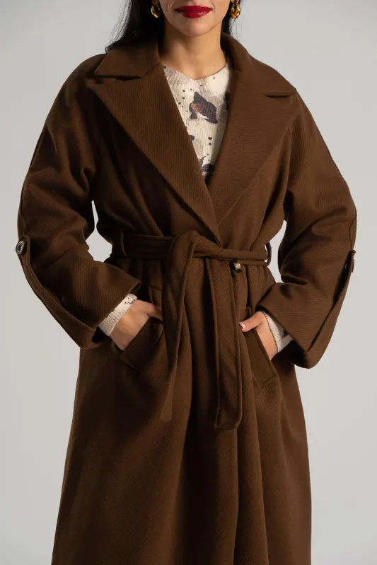 Παλτό Ανάγλυφη Υφή Ζώνη