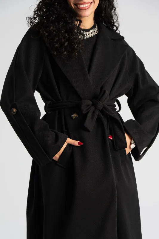 Παλτό Ανάγλυφη Υφή Ζώνη