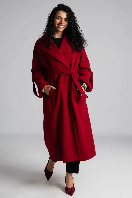 Παλτό Ανάγλυφη Υφή Ζώνη