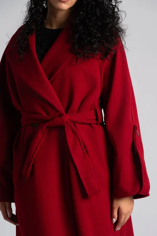 Παλτό Ανάγλυφη Υφή Ζώνη