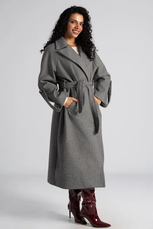 Παλτό Ανάγλυφη Υφή Ζώνη