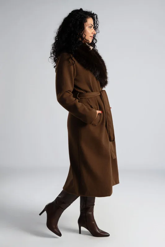 Παλτό Ανάγλυφο Σχέδιο Γούνινος Γιακάς