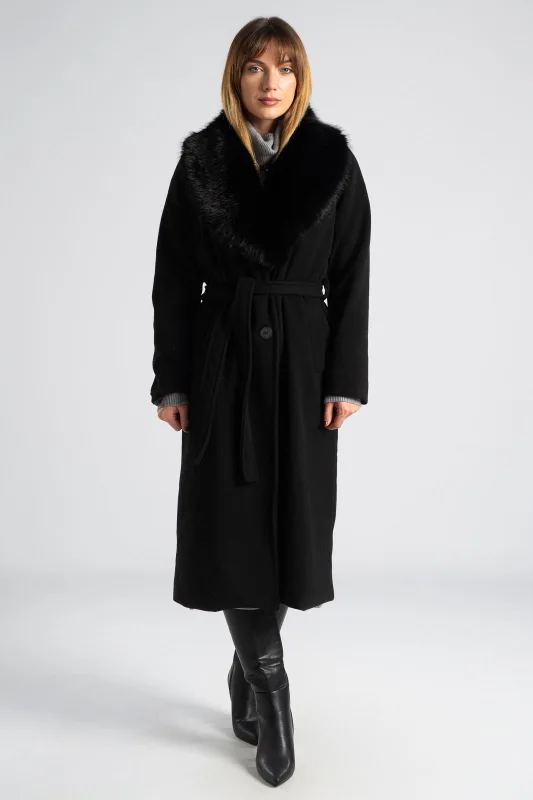 Παλτό Ανάγλυφο Σχέδιο Γούνινος Γιακάς