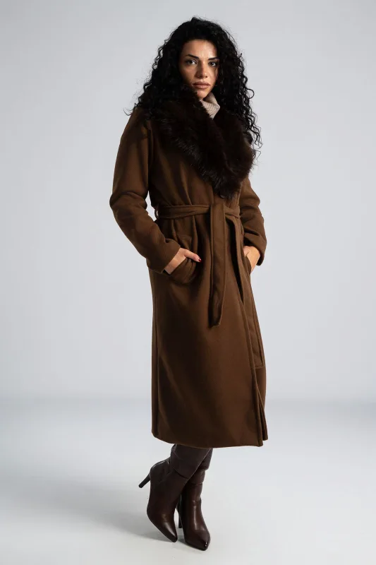 Παλτό Ανάγλυφο Σχέδιο Γούνινος Γιακάς