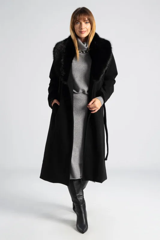 Παλτό Ανάγλυφο Σχέδιο Γούνινος Γιακάς