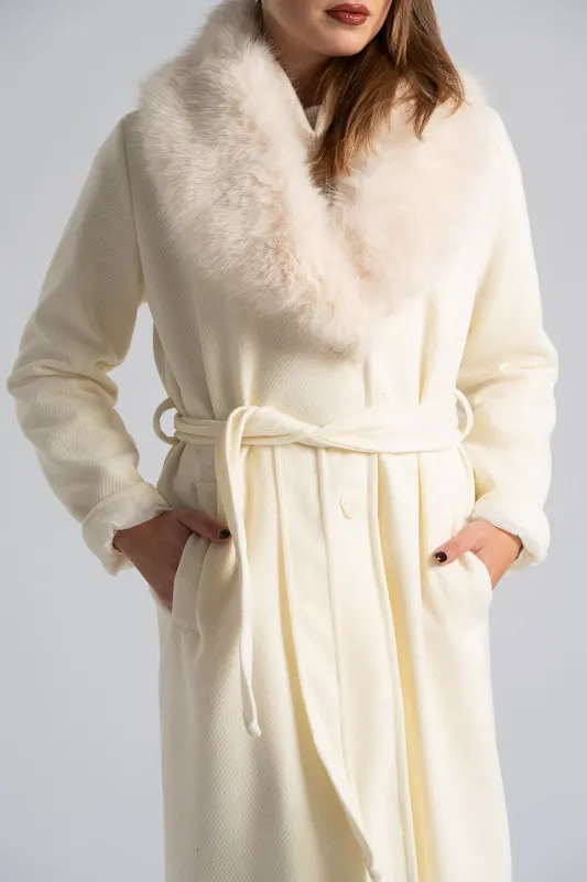 Παλτό Ανάγλυφο Σχέδιο Γούνινος Γιακάς