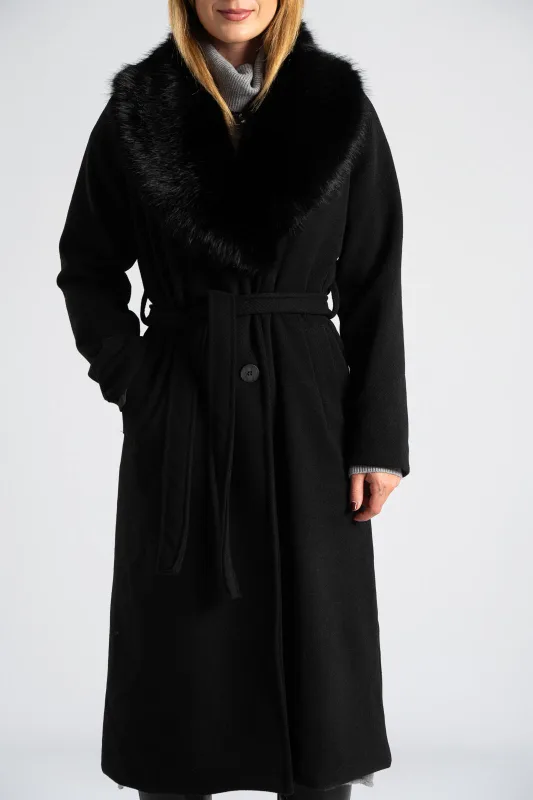 Παλτό Ανάγλυφο Σχέδιο Γούνινος Γιακάς