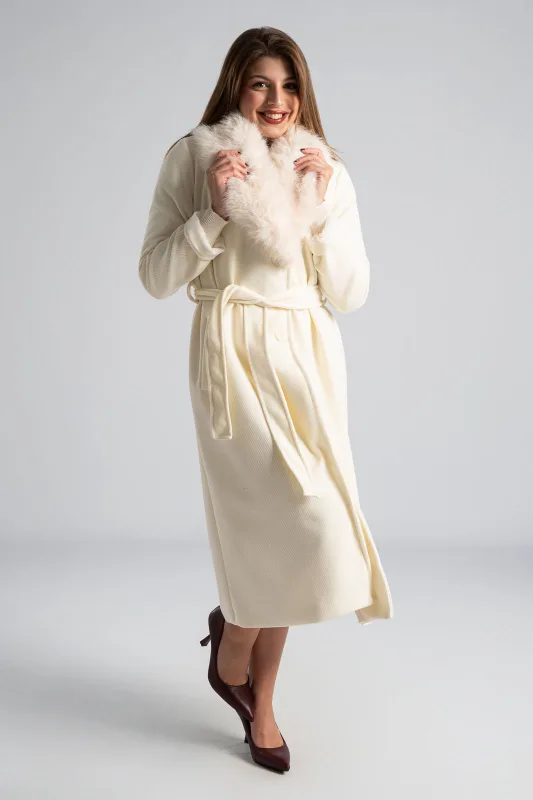 Παλτό Ανάγλυφο Σχέδιο Γούνινος Γιακάς