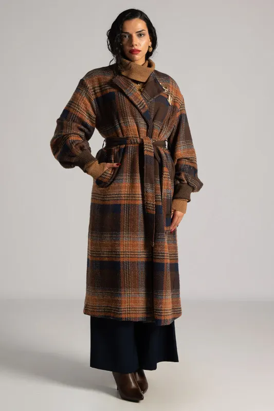 Coat Embroidered with Checkered Pattern