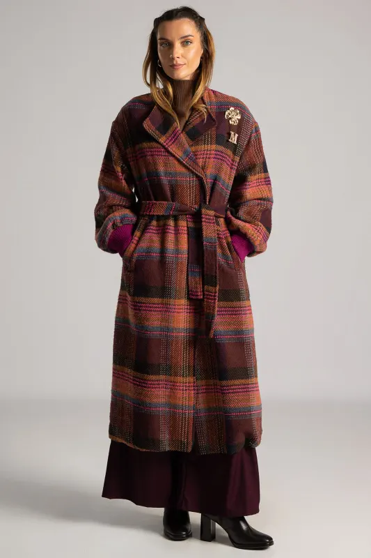 Coat Embroidered with Checkered Pattern