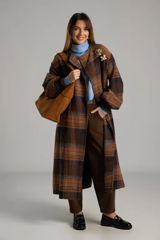 Coat Embroidered with Checkered Pattern