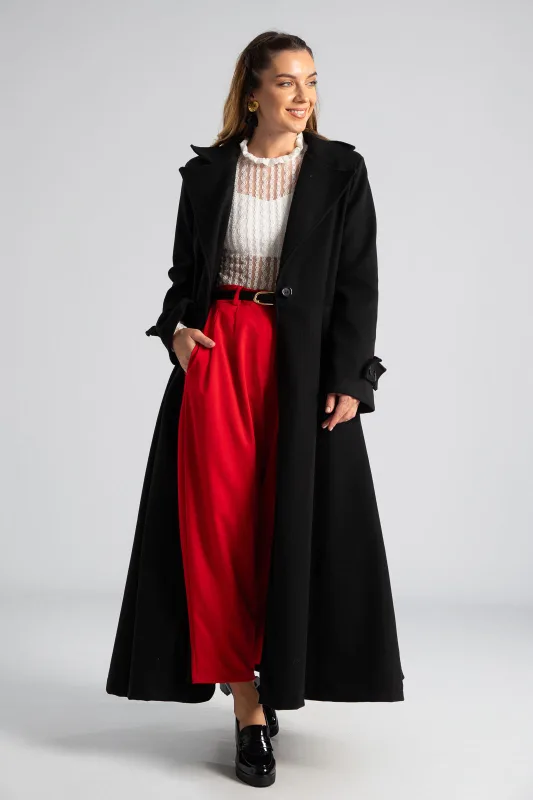 Coat Maxi Decorative Buttons Sleeves