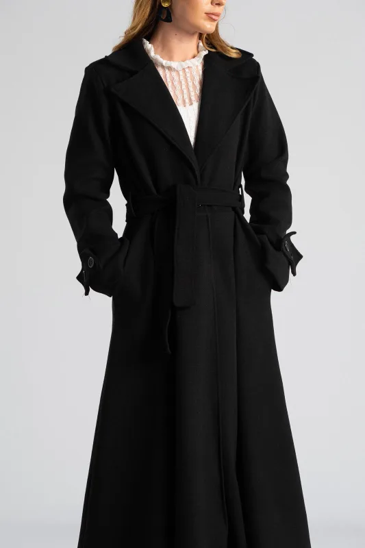 Coat Maxi Decorative Buttons Sleeves