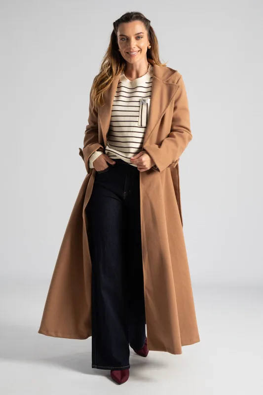 Coat Maxi Decorative Buttons Sleeves