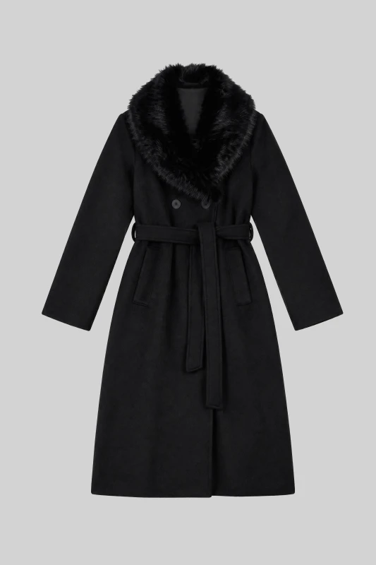 Coat with a Fur Collar and Belt