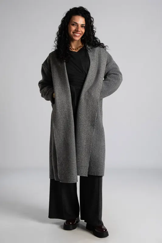 Coat-Cardigan Solid Color Pockets
