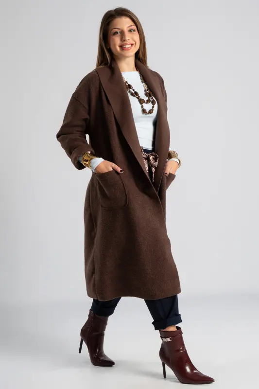 Coat-Cardigan Solid Color Pockets