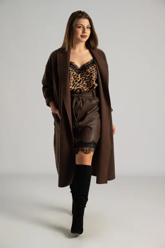 Coat-Cardigan Solid Color Pockets