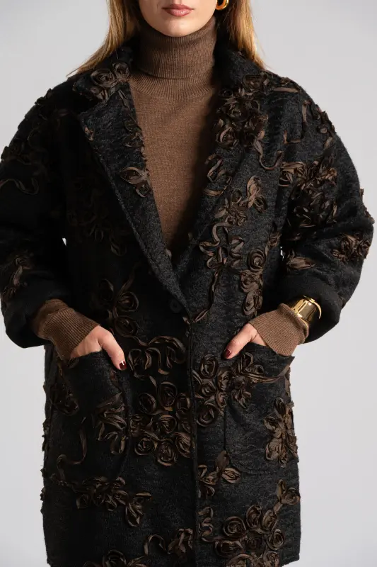 Coat-Cardigan Fluffy Floral Details