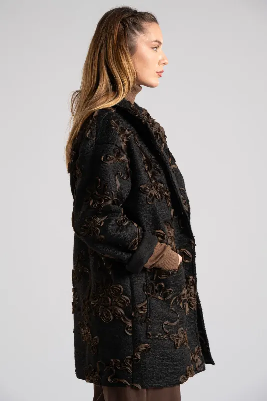 Coat-Cardigan Fluffy Floral Details