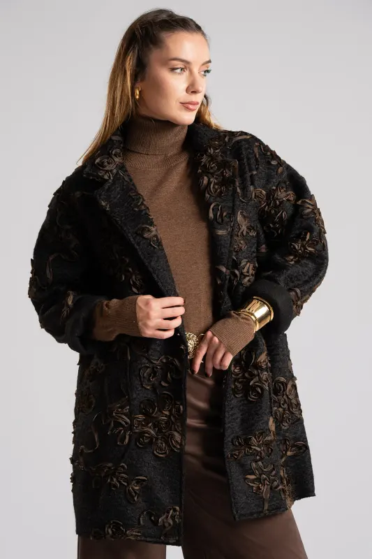 Coat-Cardigan Fluffy Floral Details
